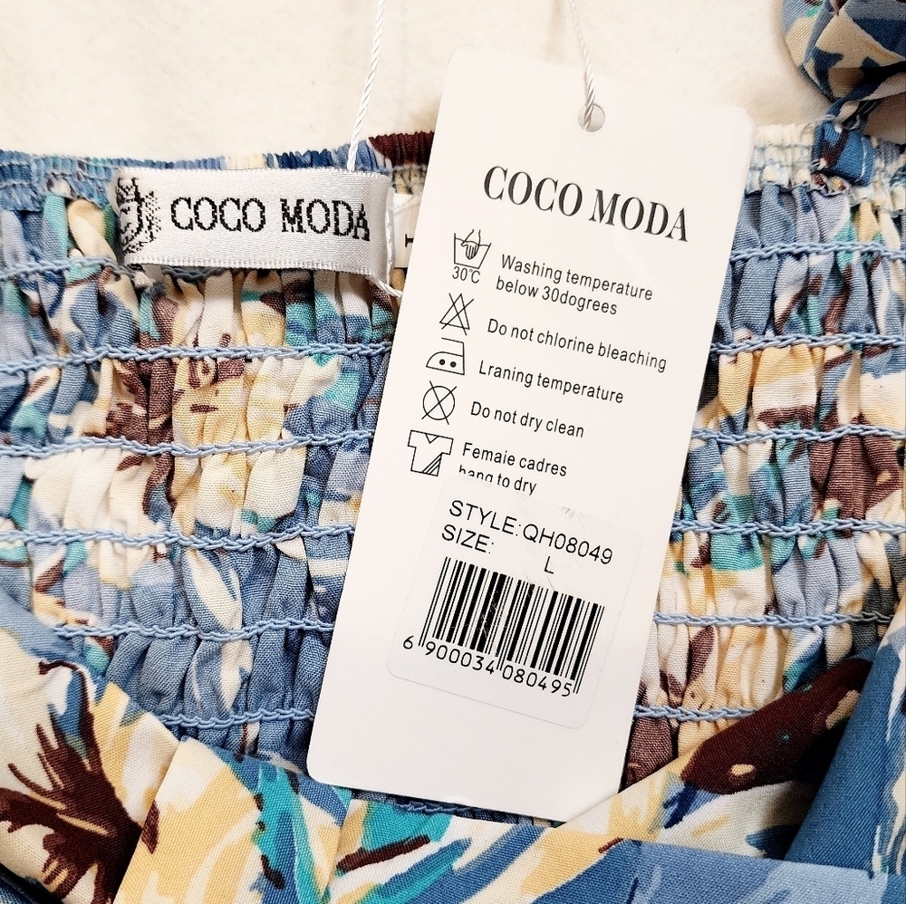 Coco Moda Floral Blue Ruffle Cropped Top - Picture 7 of 9